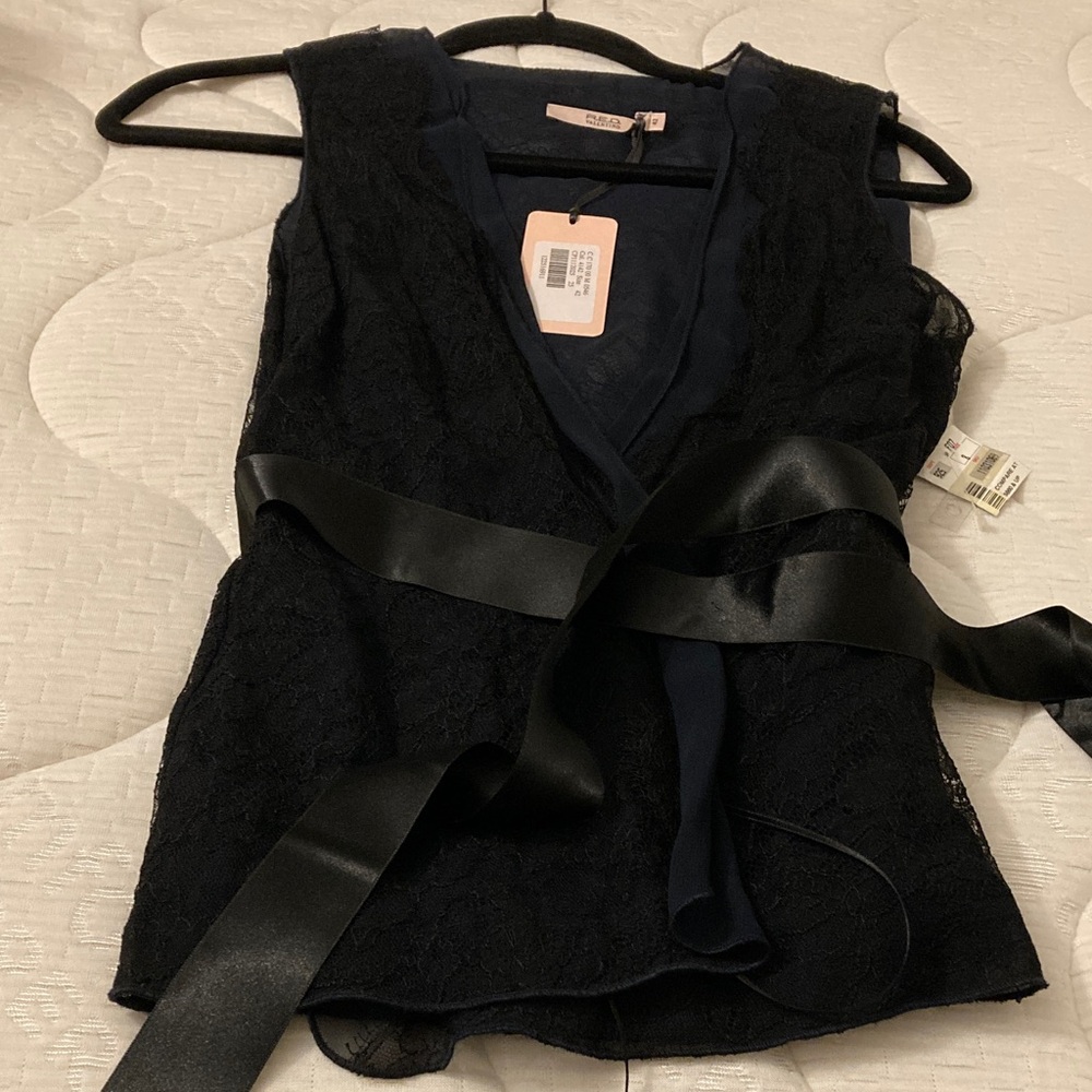Valentino Navy/black Lace black satin bow wrap, Top